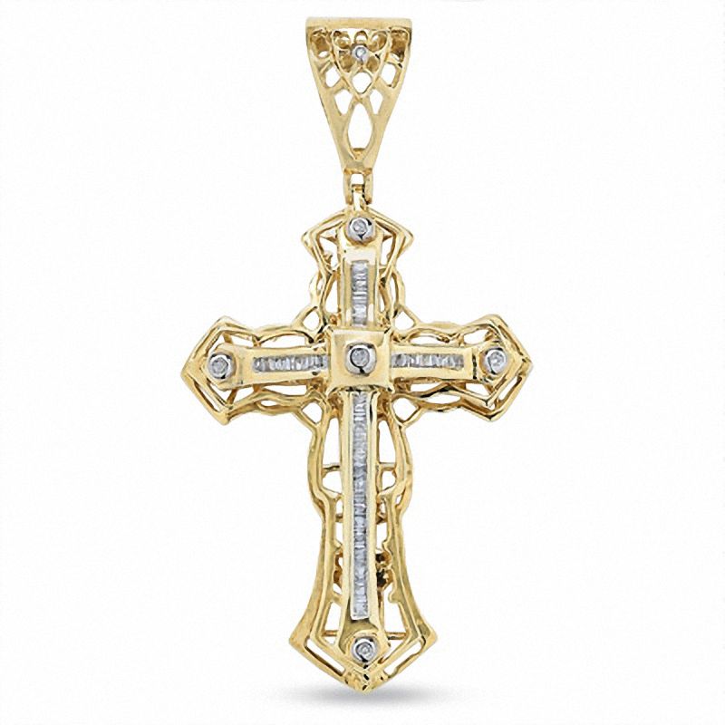 1/2 CT. T.W. Diamond Lattice Cross Necklace Charm in 10K Gold