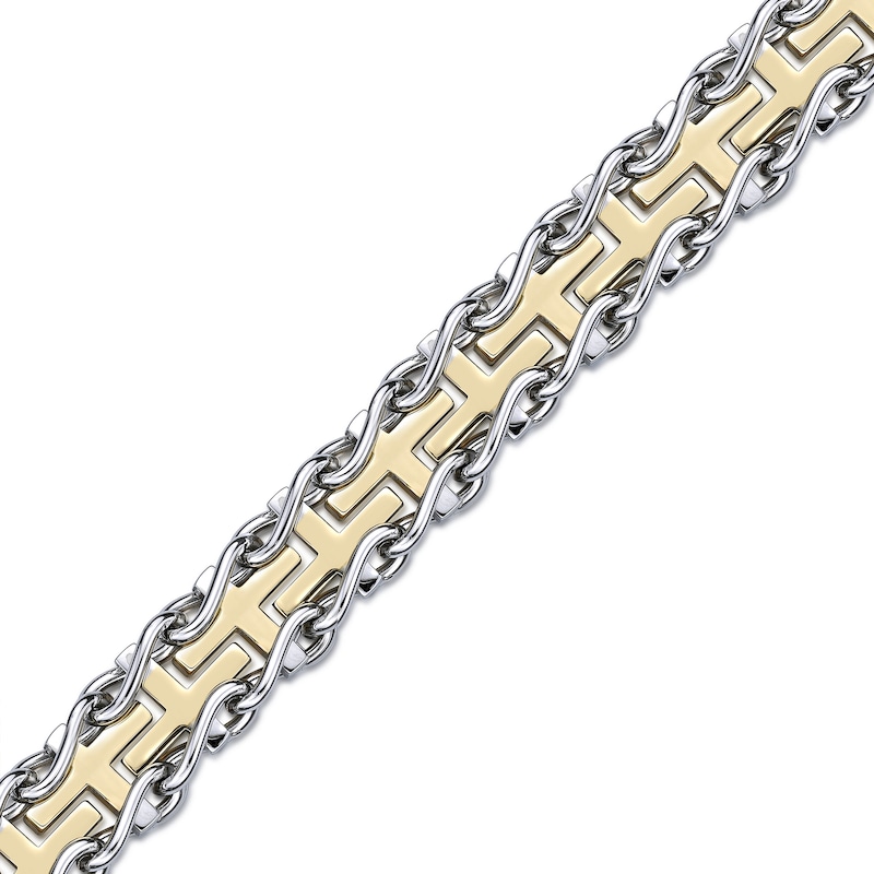 Men's Yellow IP Railroad Cross Link Bracelet in Stainless Steel - 8.5"