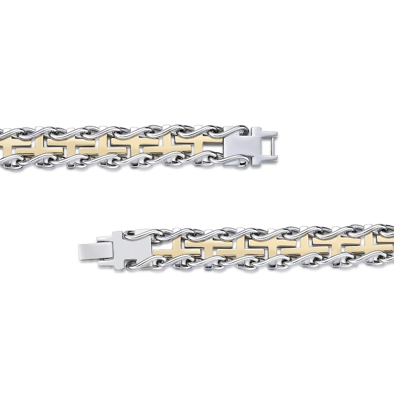Men's Yellow IP Railroad Cross Link Bracelet in Stainless Steel - 8.5"