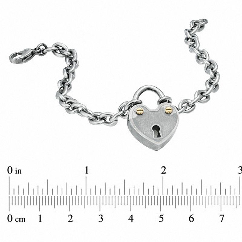 Stainless Steel Heart Lock Bracelet with Yellow IP Screws - 7.5"