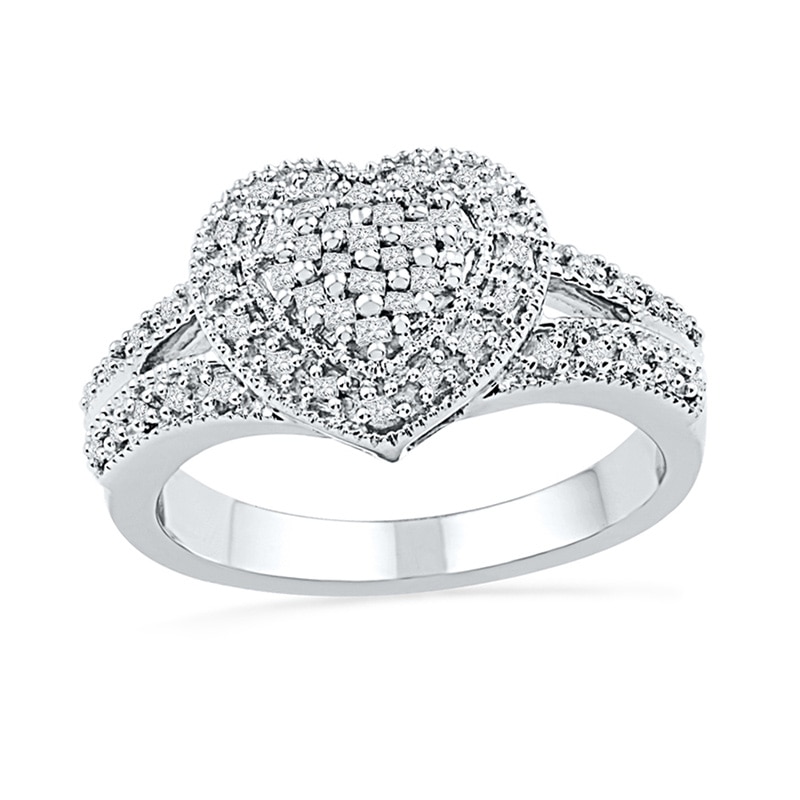 1/4 CT. T.W. Princess-Cut Diamond Heart Ring in Sterling Silver