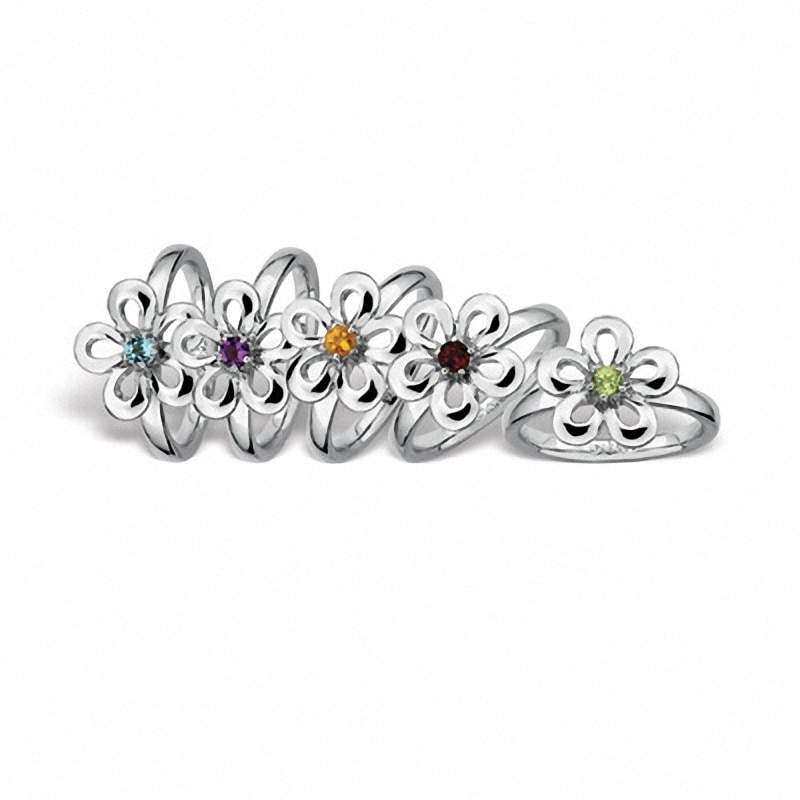 Stackable Expressions™ Polished Flat Petals Peridot Flower Ring in Sterling Silver