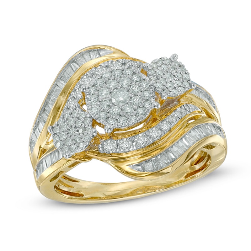 1 CT. T.W. Multi-Diamond Three Stone Bypass Ring in 10K Gold