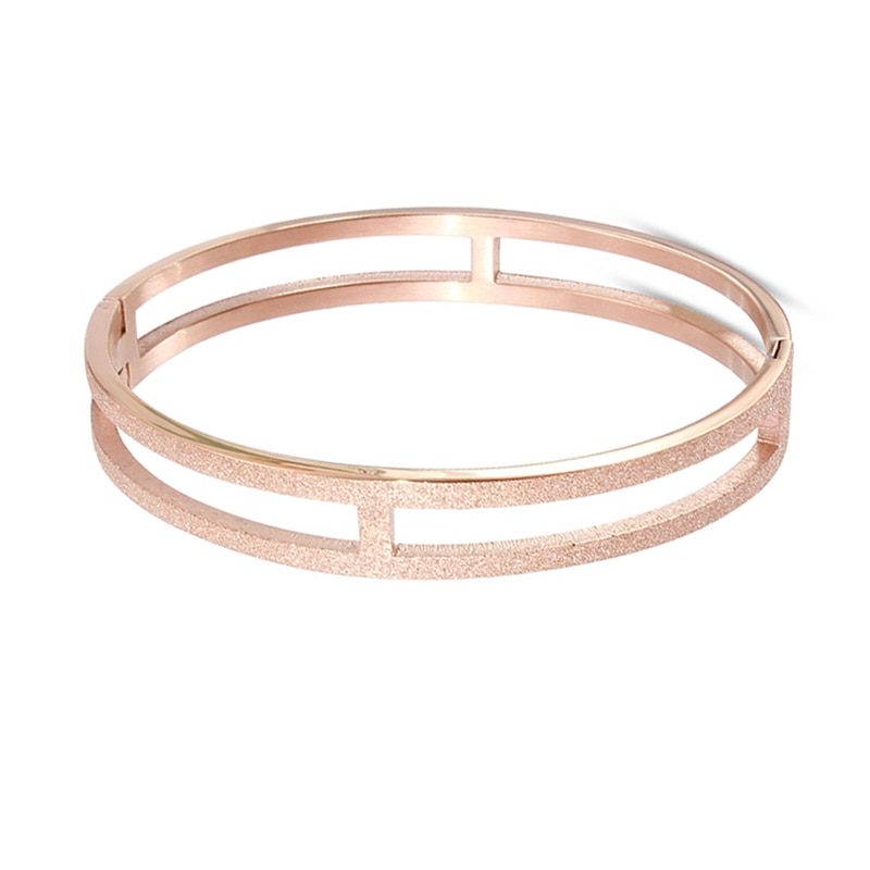 Diamond-Cut Double Row Bangle in Rose IP Stainless Steel - 8.0"