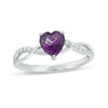 Thumbnail Image 0 of 6.0mm Heart-Shaped Amethyst and 1/20 CT. T.W. Diamond Twist Shank Ring in 10K White Gold