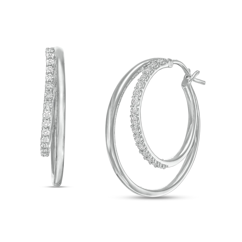 1/10 CT. T.W. Diamond Double Hoop Earrings in Sterling Silver