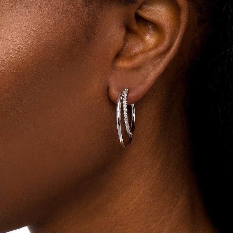 1/10 CT. T.W. Diamond Double Hoop Earrings in Sterling Silver