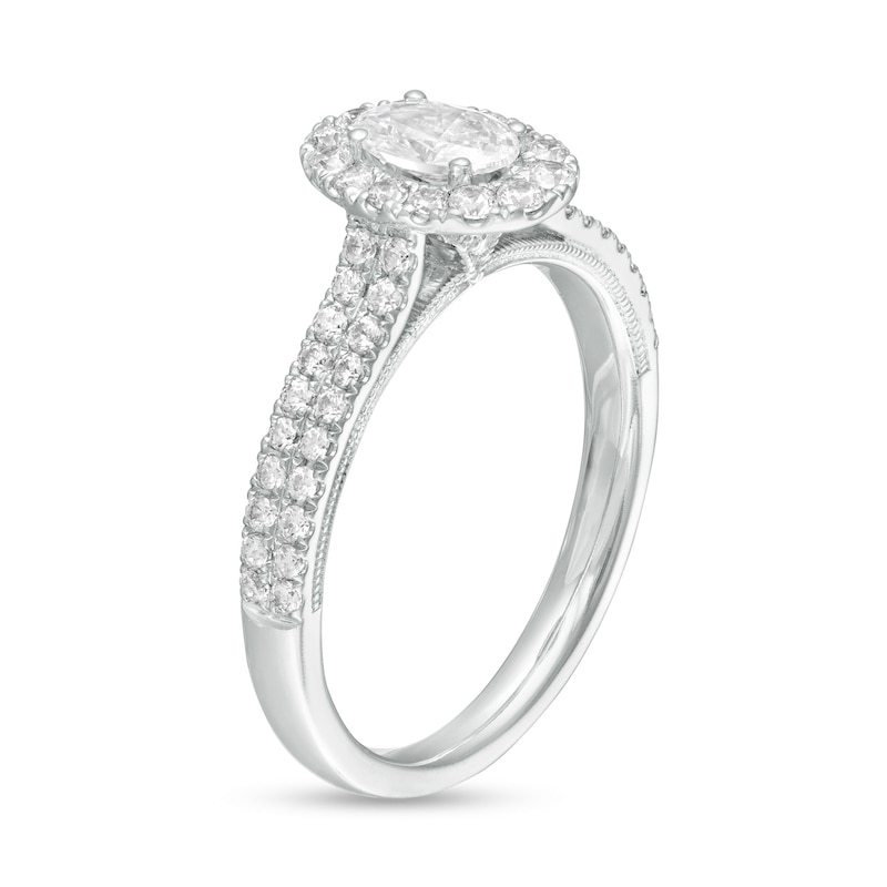 1 CT. T.W. GIA-Graded Oval Diamond Frame Vintage-Style Engagement Ring in 14K White Gold (I/SI2)