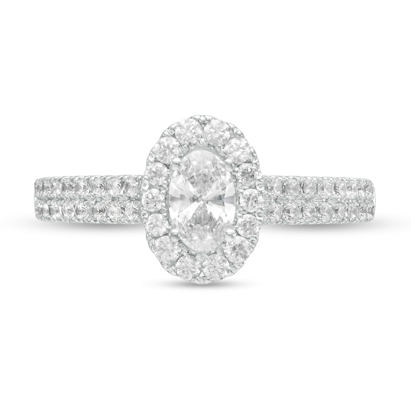 1 CT. T.W. GIA-Graded Oval Diamond Frame Vintage-Style Engagement Ring in 14K White Gold (I/SI2)