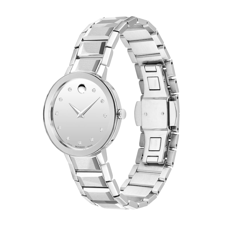 Ladies' Movado Sapphire™ Diamond Accent Watch with Silver-Tone Dial (Model: 0607548)