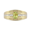 Thumbnail Image 2 of Men's Oval Peridot and 1/6 CT. T.W. Diamond Tri-Sides Grooved Band in 10K Two-Tone Gold