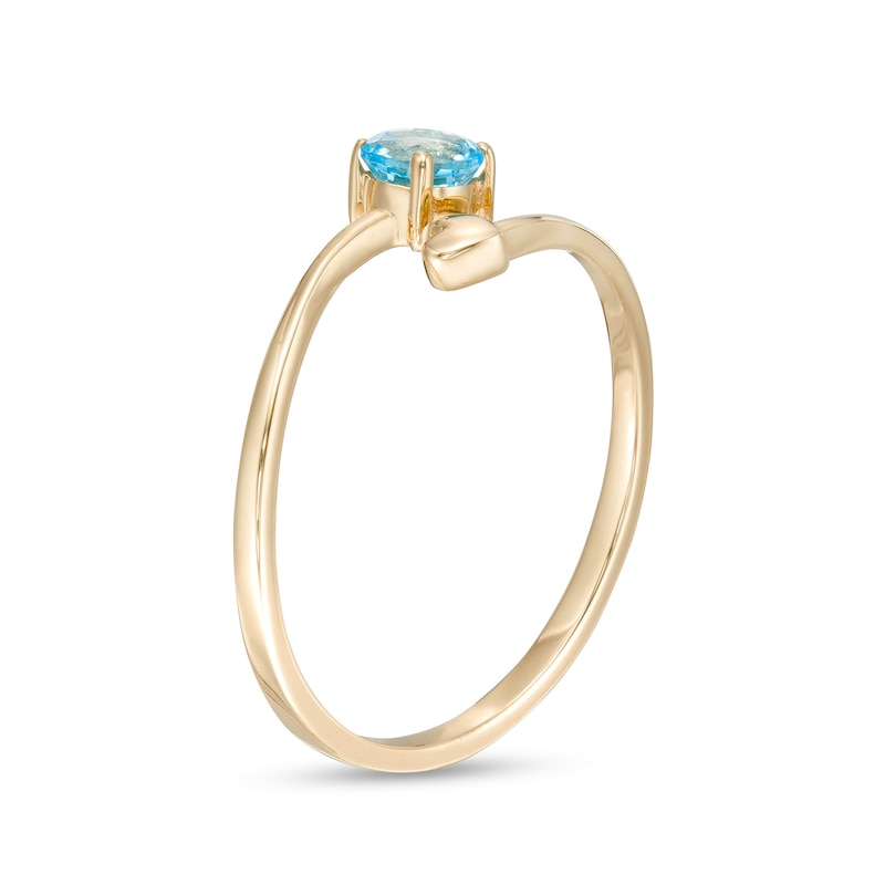 4.0mm Swiss Blue Topaz and Polished Heart Open Wrap Ring in 10K Gold