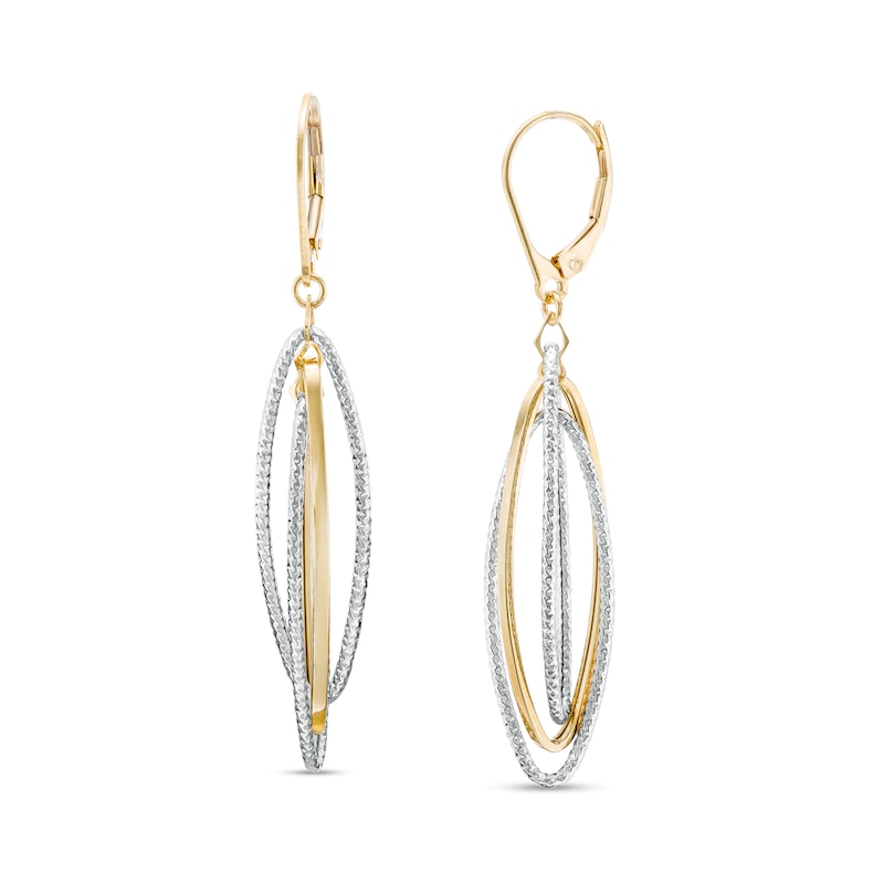 Oro Diamante™ Diamond-Cut Layered Elongated Oval Drop Earrings in 14K Two-Tone Gold