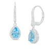 Thumbnail Image 0 of Pear-Shaped Swiss Blue Topaz and White Lab-Created Sapphire Frame Drop Earrings in Sterling Silver