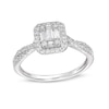 Thumbnail Image 0 of 1/2 CT. T.W. Emerald-Shaped Multi-Diamond Frame Twist Shank Engagement Ring in 10K White Gold