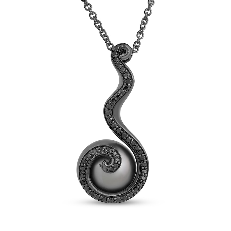 Enchanted Disney Villains Ursula Black Cultured Freshwater Pearl and Diamond Tentacle Drop Pendant in Sterling Silver