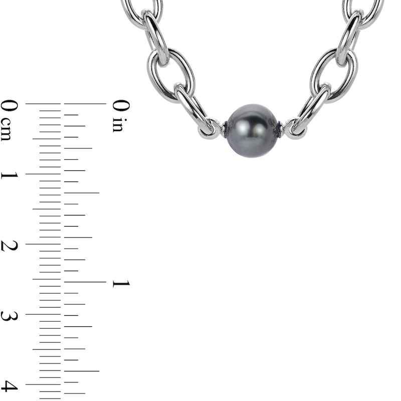 Men's 10.0-11.0mm Black Cultured Tahitian Pearl Cable Chain Necklace in Sterling Silver - 20"
