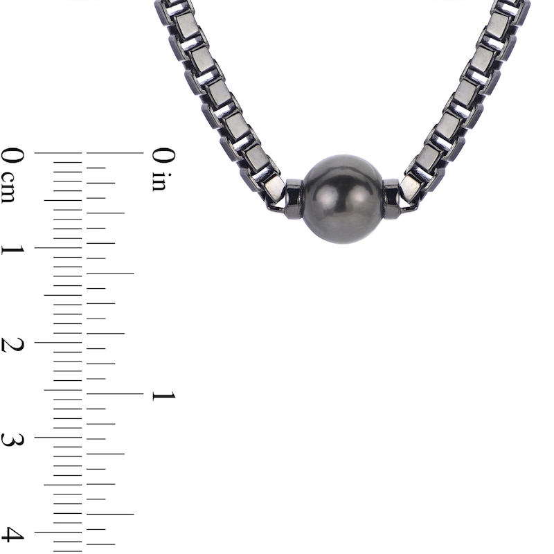 Men's 10.0-11.0mm Black Cultured Tahitian Pearl Box Chain Necklace in Sterling Silver with Black Rhodium - 20"