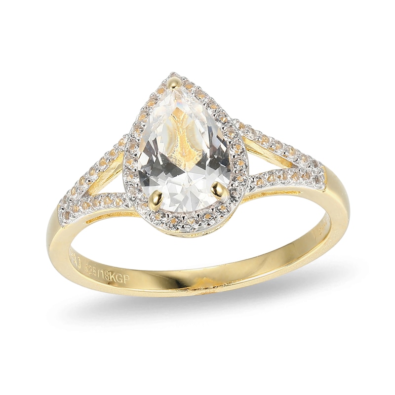 Pear-Shaped White Lab-Created Sapphire Frame Ring in Sterling Silver with 18K Gold Plate