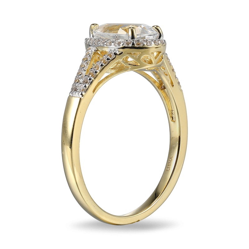 Pear-Shaped White Lab-Created Sapphire Frame Ring in Sterling Silver with 18K Gold Plate