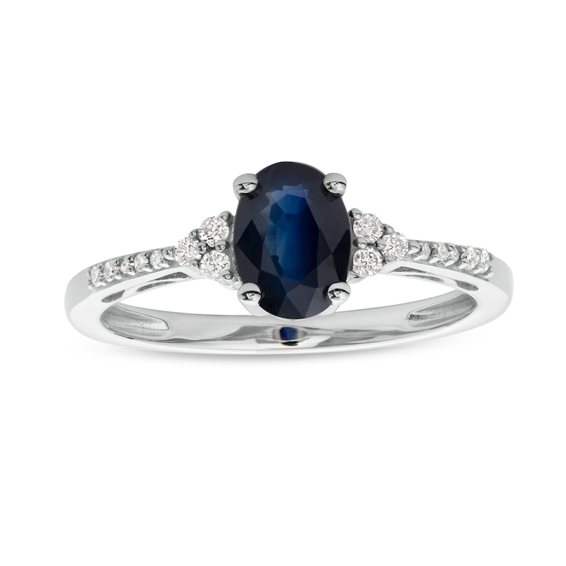 Oval Blue Sapphire and 1/10 CT. T.W. Diamond Ring in 10K White Gold