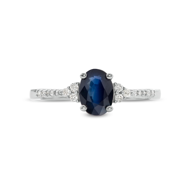 Oval Blue Sapphire and 1/10 CT. T.W. Diamond Ring in 10K White Gold