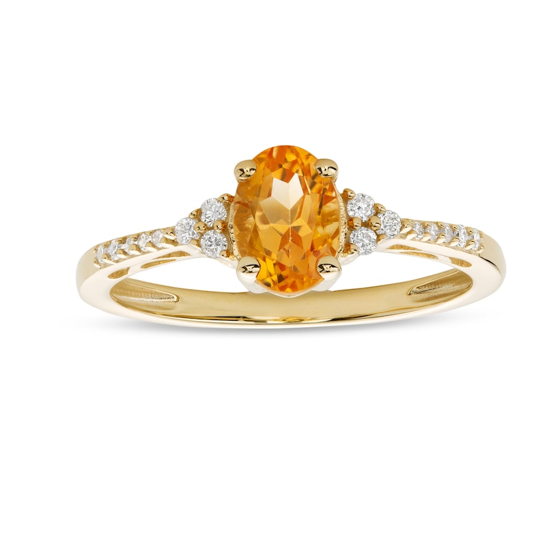 Oval Citrine and 1/10 CT. T.W. Diamond Ring in 10K Gold