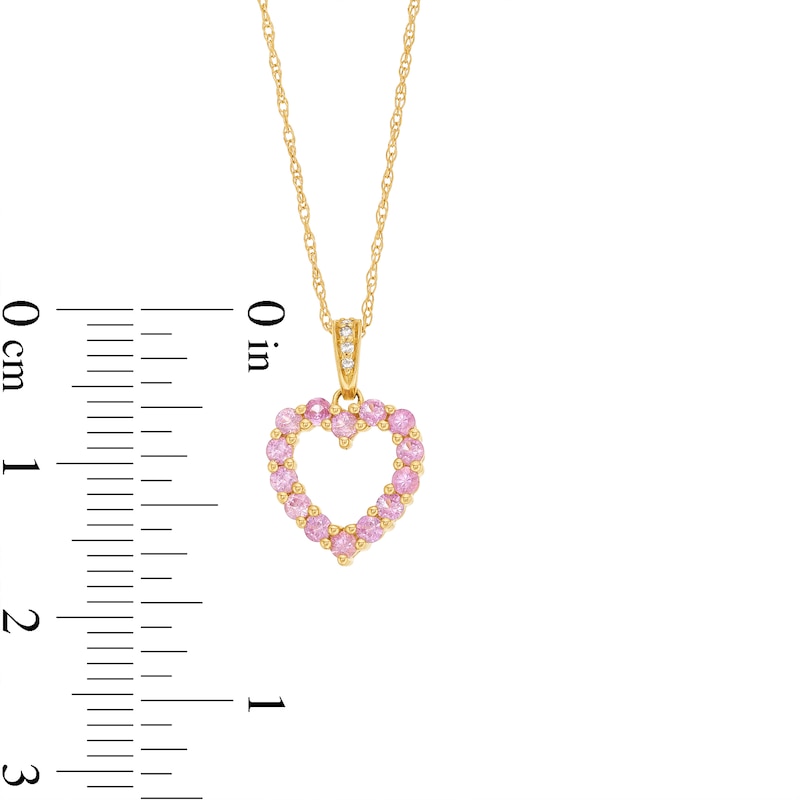 Pink Sapphire and Diamond Accent Heart Outline Pendant in 10K Gold