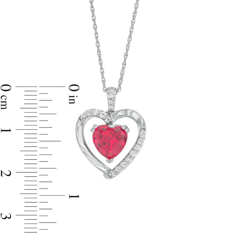 Heart-Shaped Lab-Created Ruby and White Lab-Created Sapphire Pendant, Ring and Earrings Set in Sterling Silver
