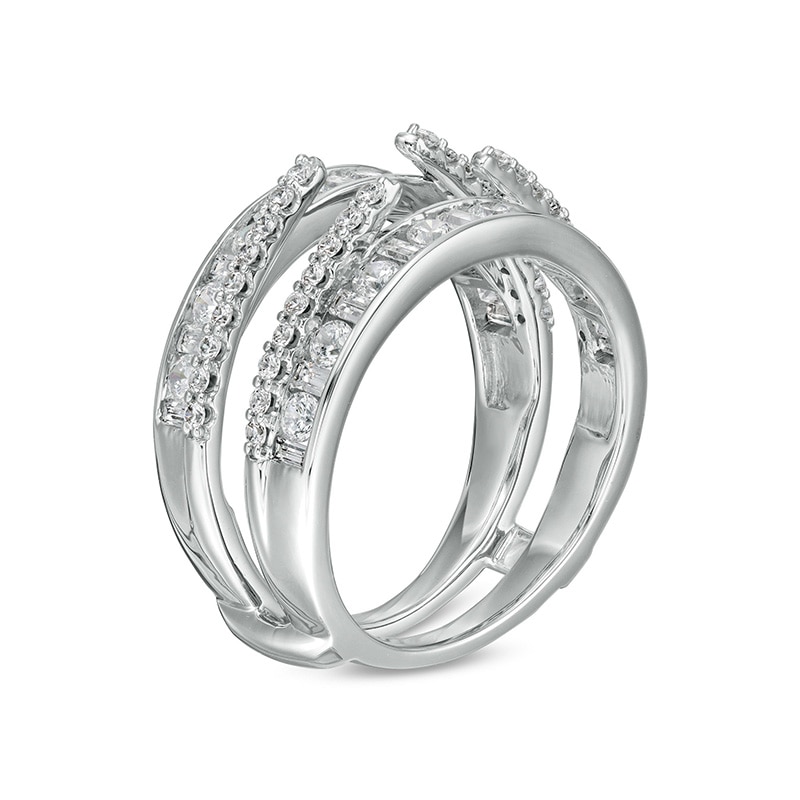 Previously Owned - 1-1/4 CT. T.W. Baguette and Round Diamond Alternating Double Row Solitaire Enhancer in 14K White Gold