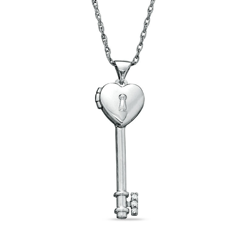 Diamond Accent Heart Key Locket in Sterling Silver
