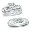 Thumbnail Image 0 of 1/3 CT. T.W. Diamond Heart Frame Slant Comfort Fit Wedding Ensemble in 10K White Gold - Size 7 and 10