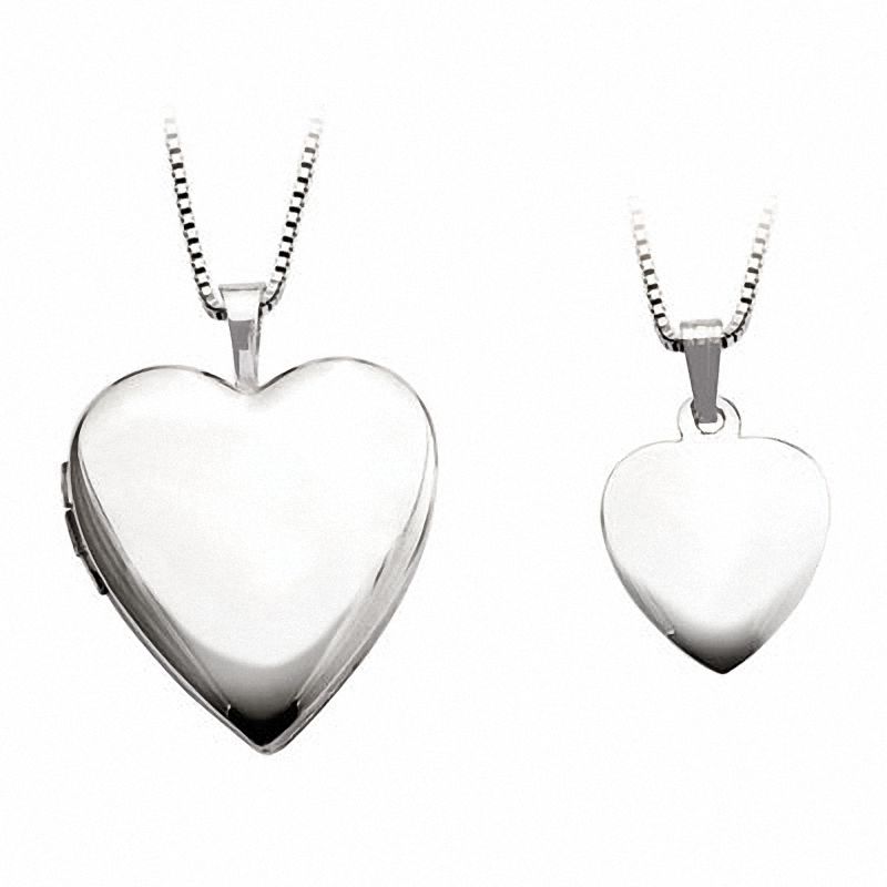 Mother and Daughter Matching Polished Heart Locket and Pendant Set in Sterling Silver