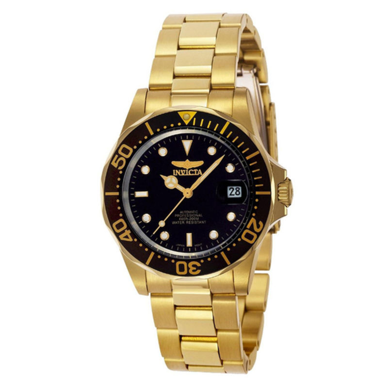 Men's Invicta Pro Diver Automatic Gold-Tone Watch with Black Dial (8929)