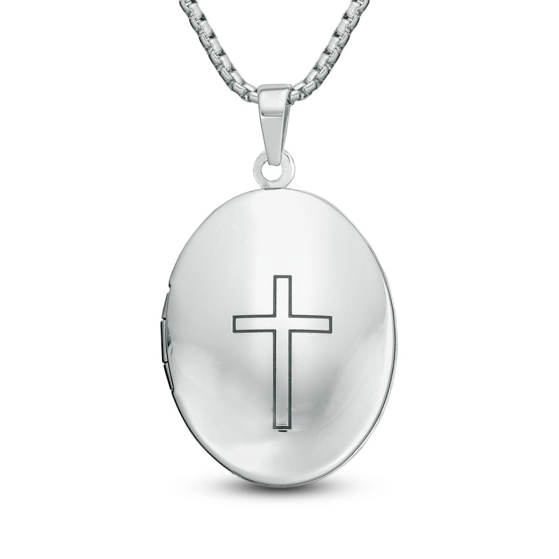 Oval Locket with Cross in Stainless Steel - 24"