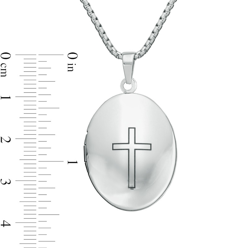 Oval Locket with Cross in Stainless Steel - 24"