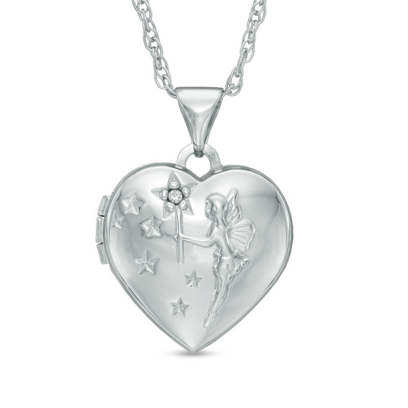 Diamond Accent Heart-Shaped Locket with "Fairy Wishes" in Sterling Silver