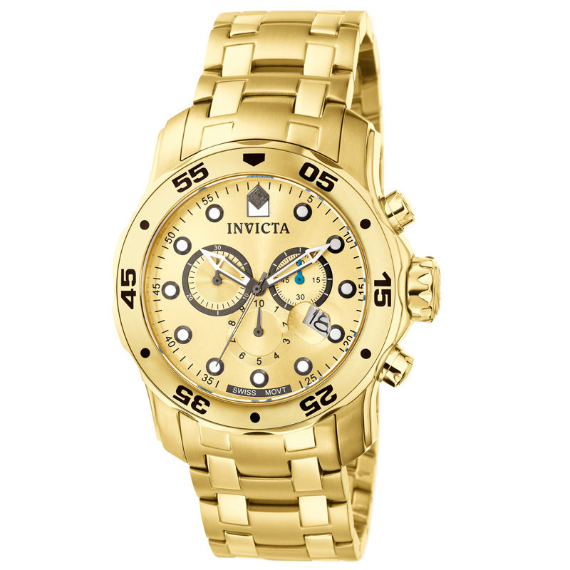 Men's Invicta Pro Diver Gold-Tone Chronograph Watch (Model: 0074)