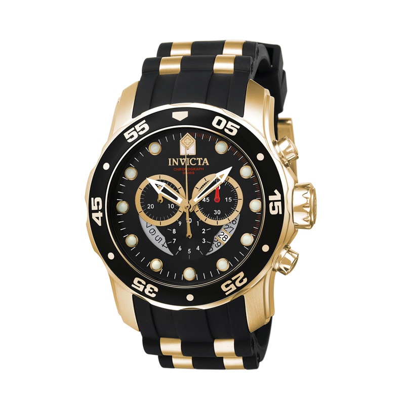 Men's Invicta Pro Diver Two-Tone Chronograph Watch with Black Dial (Model: 6981)