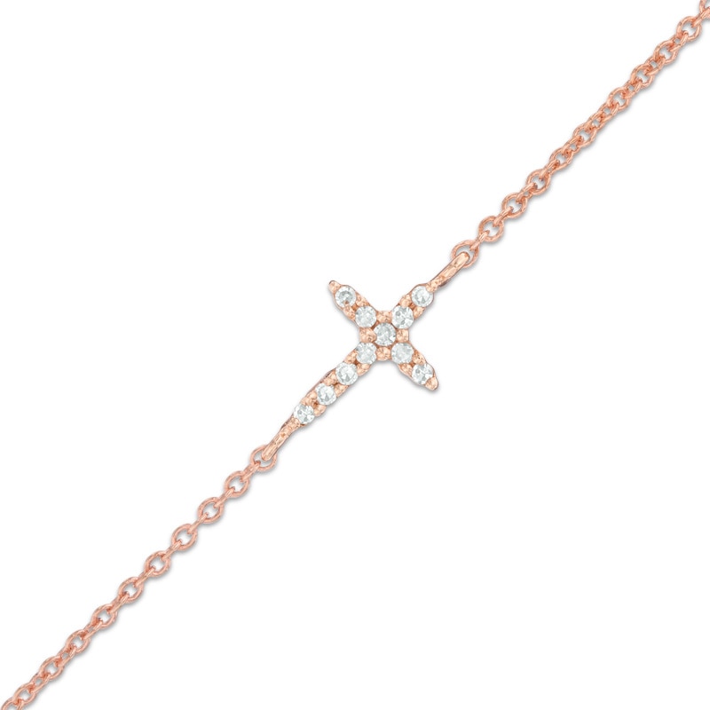 Diamond Accent Sideways Cross Bracelet in 10K Rose Gold