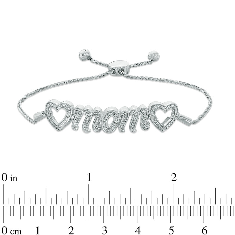 1/20 CT. T.W. Diamond Heart "mom" Bolo Bracelet in Sterling Silver - 9.5"