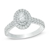 Thumbnail Image 0 of Vera Wang Love Collection 3/4 CT. T.W. Oval Diamond Double Frame Engagement Ring in 14K White Gold