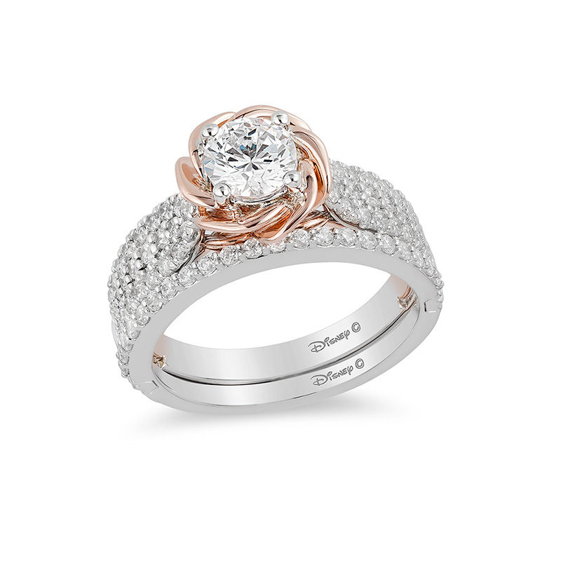 Enchanted Disney Belle 1-1/4 CT. T.W. Diamond Rose Frame Engagement Ring in 14K Two-Tone Gold