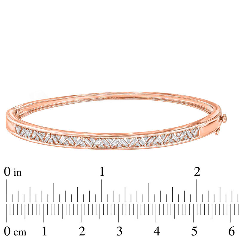 1/2 CT. T.W. Baguette and Round Diamond Bangle in 10K Rose Gold