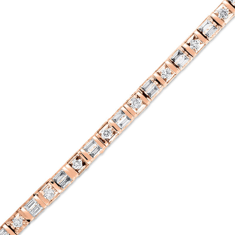 1/2 CT. T.W. Baguette and Round Diamond Tennis Bracelet in 10K Rose Gold