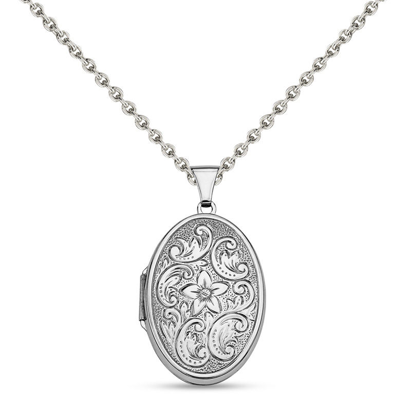 Oval Floral Locket in Sterling Silver