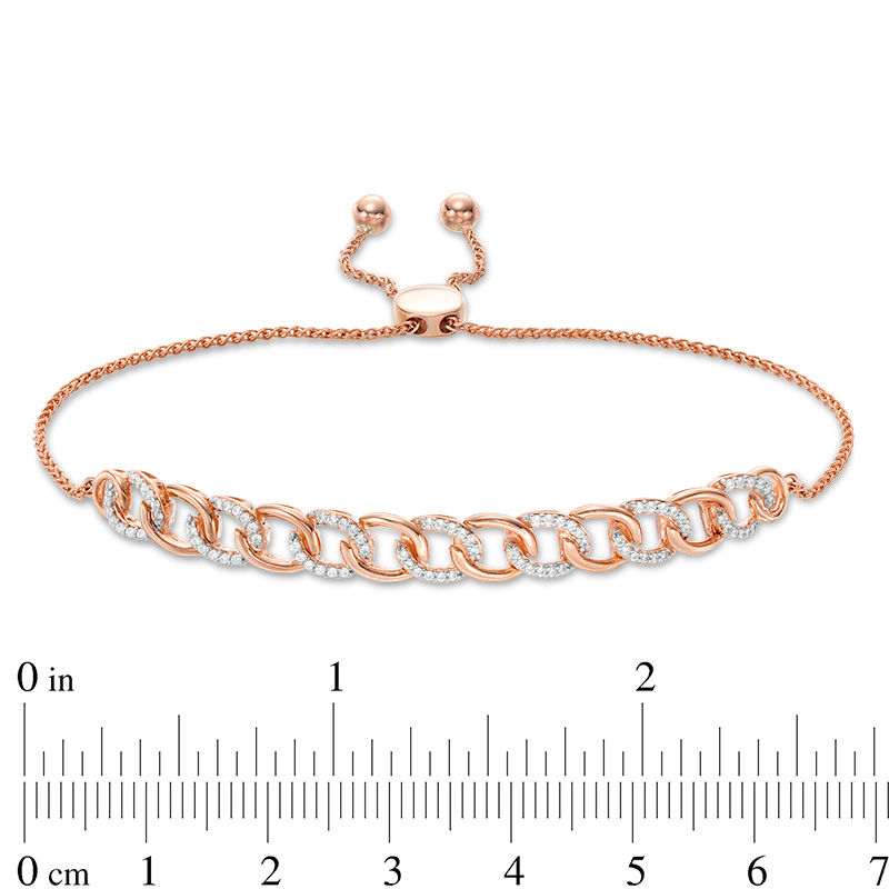 1/4 CT. T.W. Diamond Interlocking Curb Link Bolo Bracelet in 10K Rose Gold - 9.5"