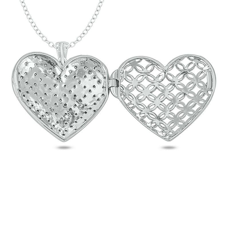 7/8 CT. T.W. Diamond Lattice Heart Vintage-Style Locket in Sterling Silver