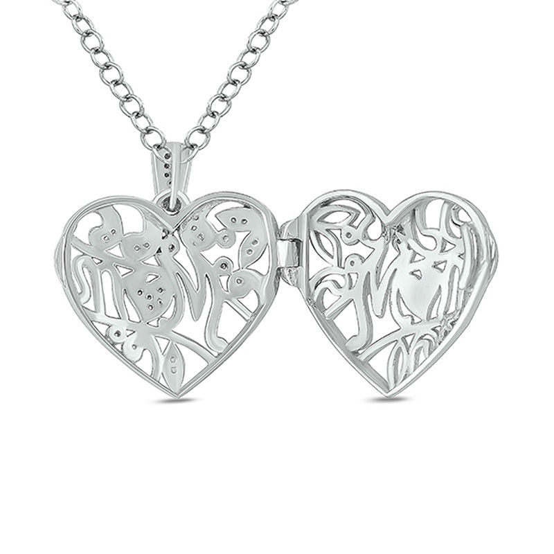 1/10 CT. T.W. Diamond "Mom" Vintage-Style Heart Locket in Sterling Silver