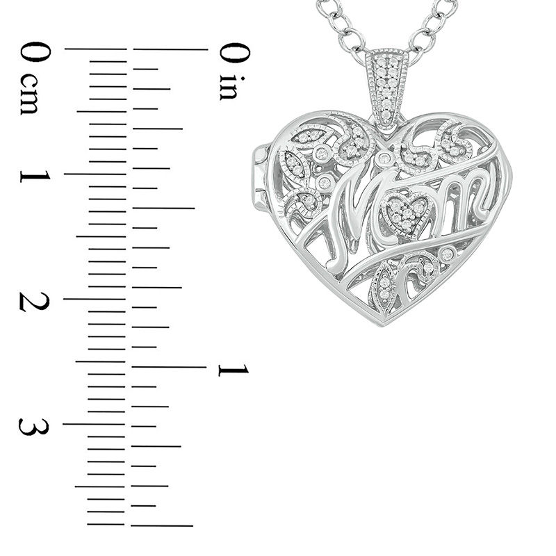 1/10 CT. T.W. Diamond "Mom" Vintage-Style Heart Locket in Sterling Silver